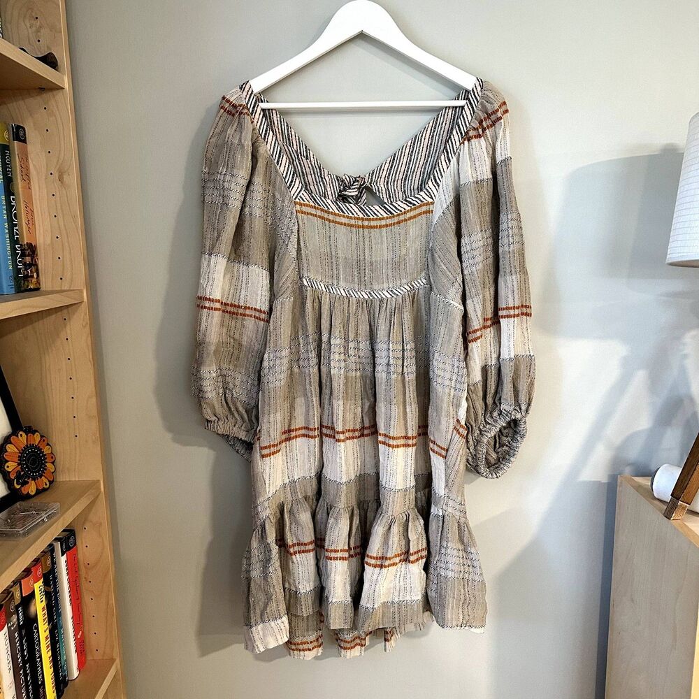 Free People All Lined Up Striped Puff Sleeve Mini Dress